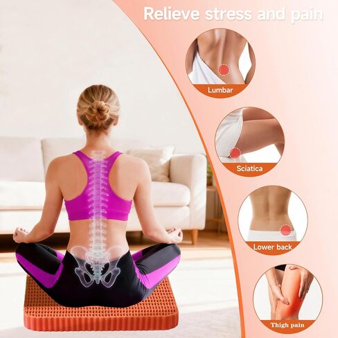 Innovative Gel Seat Cushion for Long Sitting, Large and Thick, Seat Cushion for Back, Sciatica, Tailbone, Hip Pain Relief, Used for Office, Wheelchair, Car, Recliner, Truck, Stadium, Trip.(Orange) in Saudi Arabia