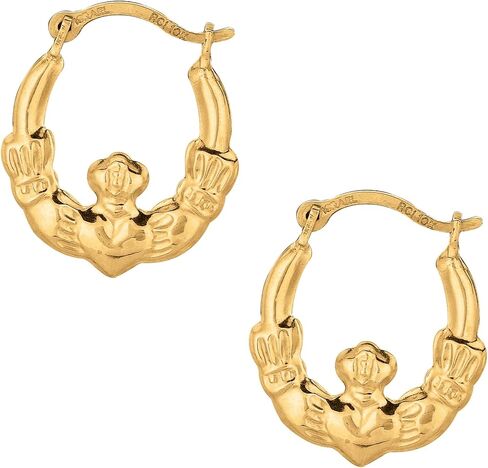 Floreo 10k Yellow Gold 15mm Claddagh Hoop Earrings in Saudi Arabia