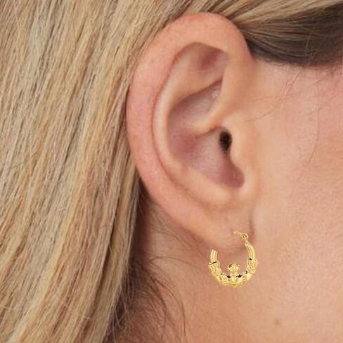 Floreo 10k Yellow Gold 15mm Claddagh Hoop Earrings in Saudi Arabia