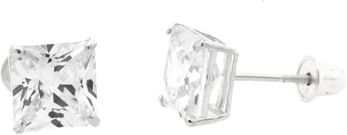Princess Cut Clear Cubic Zirconia Basket Stud Earrings 14K Gold 2mm - 6mm in Saudi Arabia