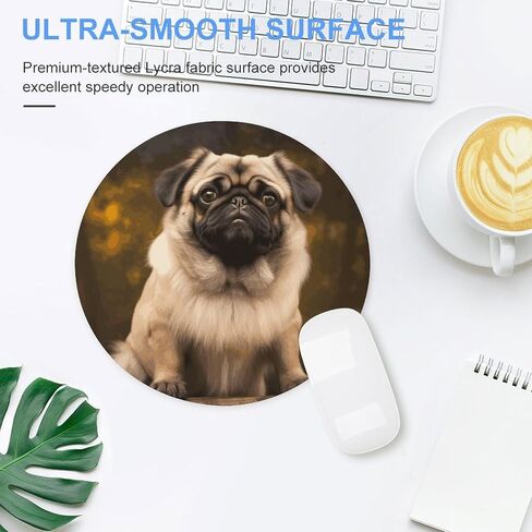 حصيرة ماوس مستديرة من Pug Dog مقاس 7.8 × 7.8 بوصة، لوحة ماوس ذات ملمس ممتاز مع قاعدة مطاطية مضادة للانزلاق، لوحة ماوس مكتبية مرحة للاستخدام المكتبي والمنزلي in Saudi Arabia