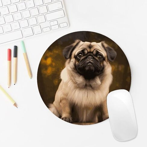 حصيرة ماوس مستديرة من Pug Dog مقاس 7.8 × 7.8 بوصة، لوحة ماوس ذات ملمس ممتاز مع قاعدة مطاطية مضادة للانزلاق، لوحة ماوس مكتبية مرحة للاستخدام المكتبي والمنزلي in Saudi Arabia