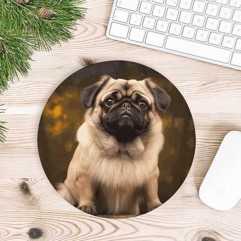 حصيرة ماوس مستديرة من Pug Dog مقاس 7.8 × 7.8 بوصة، لوحة ماوس ذات ملمس ممتاز مع قاعدة مطاطية مضادة للانزلاق، لوحة ماوس مكتبية مرحة للاستخدام المكتبي والمنزلي in Saudi Arabia