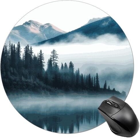 Foggy Mountains Landscape Round Mouse Mat 7.8 X 7.8 Inch Premium-Textured Mouse Pad with Non-Slip Rubber Base Funny Desk Mousepad for Office and Home Use in Saudi Arabia
