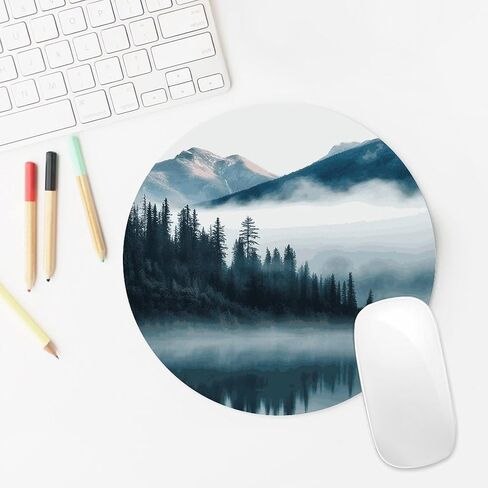 Foggy Mountains Landscape Round Mouse Mat 7.8 X 7.8 Inch Premium-Textured Mouse Pad with Non-Slip Rubber Base Funny Desk Mousepad for Office and Home Use in Saudi Arabia