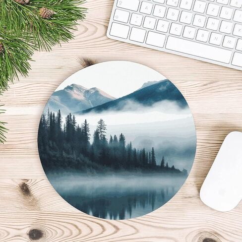 Foggy Mountains Landscape Round Mouse Mat 7.8 X 7.8 Inch Premium-Textured Mouse Pad with Non-Slip Rubber Base Funny Desk Mousepad for Office and Home Use in Saudi Arabia
