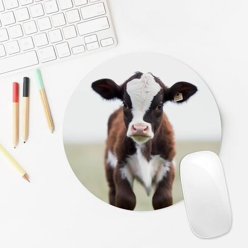 Cow Round Mouse Mat 7.8 X 7.8 Inch Premium-Textured Mouse Pad with Non-Slip Rubber Base Funny Desk Mousepad for Office and Home Use in Saudi Arabia