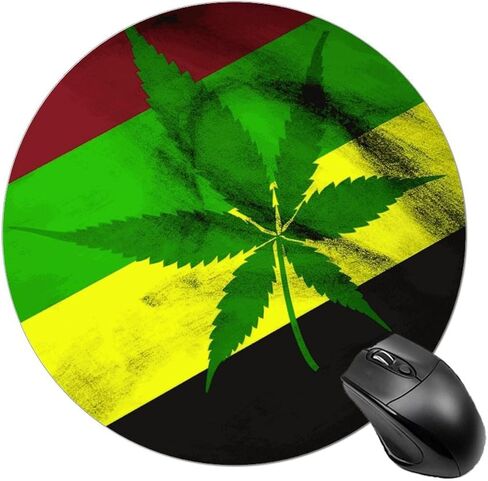 Jamaica Flag Leaves Round Mouse Mat 7.8 X 7.8 Inch Premium-Textured Mouse Pad with Non-Slip Rubber Base Funny Desk Mousepad for Office and Home Use in Saudi Arabia