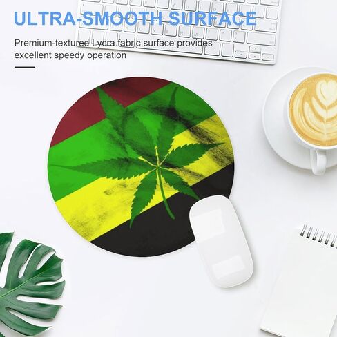 Jamaica Flag Leaves Round Mouse Mat 7.8 X 7.8 Inch Premium-Textured Mouse Pad with Non-Slip Rubber Base Funny Desk Mousepad for Office and Home Use in Saudi Arabia