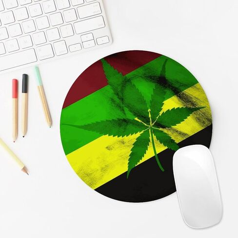 Jamaica Flag Leaves Round Mouse Mat 7.8 X 7.8 Inch Premium-Textured Mouse Pad with Non-Slip Rubber Base Funny Desk Mousepad for Office and Home Use in Saudi Arabia