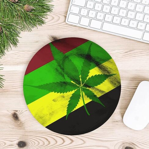 Jamaica Flag Leaves Round Mouse Mat 7.8 X 7.8 Inch Premium-Textured Mouse Pad with Non-Slip Rubber Base Funny Desk Mousepad for Office and Home Use in Saudi Arabia