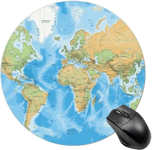 World Map Round Mouse Mat 7.8 X 7.8 Inch Premium-Textured Mouse Pad with Non-Slip Rubber Base Funny Desk Mousepad for Office and Home Use in Saudi Arabia