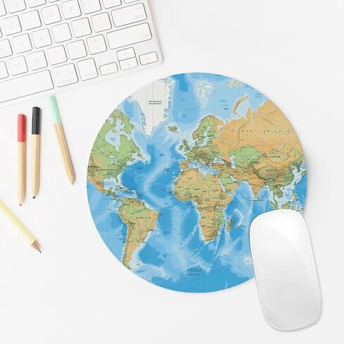 World Map Round Mouse Mat 7.8 X 7.8 Inch Premium-Textured Mouse Pad with Non-Slip Rubber Base Funny Desk Mousepad for Office and Home Use in Saudi Arabia