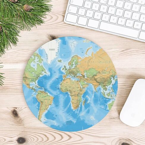 World Map Round Mouse Mat 7.8 X 7.8 Inch Premium-Textured Mouse Pad with Non-Slip Rubber Base Funny Desk Mousepad for Office and Home Use in Saudi Arabia