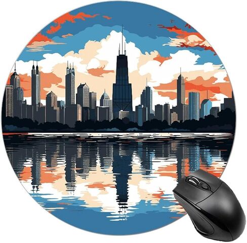 Chicago Skyline Round Mouse Mat 7.8 X 7.8 Inch Premium-Textured Mouse Pad with Non-Slip Rubber Base Funny Desk Mousepad for Office and Home Use in Saudi Arabia