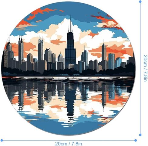 Chicago Skyline Round Mouse Mat 7.8 X 7.8 Inch Premium-Textured Mouse Pad with Non-Slip Rubber Base Funny Desk Mousepad for Office and Home Use in Saudi Arabia
