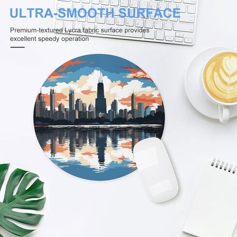 Chicago Skyline Round Mouse Mat 7.8 X 7.8 Inch Premium-Textured Mouse Pad with Non-Slip Rubber Base Funny Desk Mousepad for Office and Home Use in Saudi Arabia