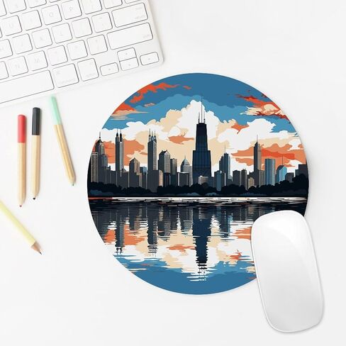 Chicago Skyline Round Mouse Mat 7.8 X 7.8 Inch Premium-Textured Mouse Pad with Non-Slip Rubber Base Funny Desk Mousepad for Office and Home Use in Saudi Arabia