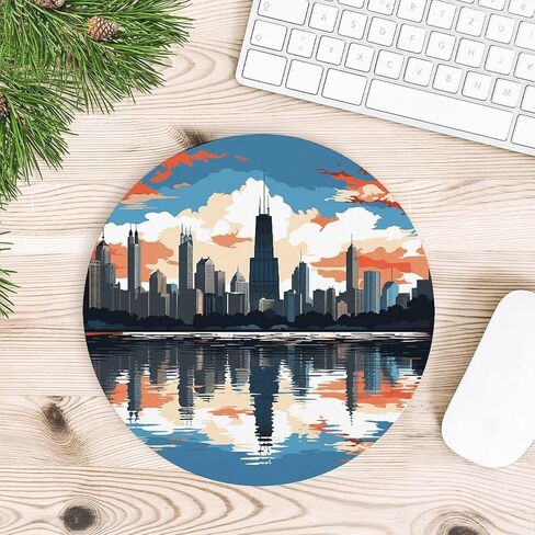 Chicago Skyline Round Mouse Mat 7.8 X 7.8 Inch Premium-Textured Mouse Pad with Non-Slip Rubber Base Funny Desk Mousepad for Office and Home Use in Saudi Arabia