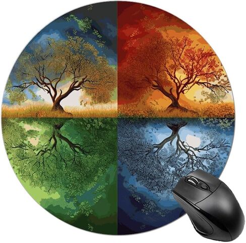 Four Season Tree of Life Round Mouse Mat 7.8 X 7.8 Inch Premium-Textured Mouse Pad with Non-Slip Rubber Base Funny Desk Mousepad for Office and Home Use in Saudi Arabia