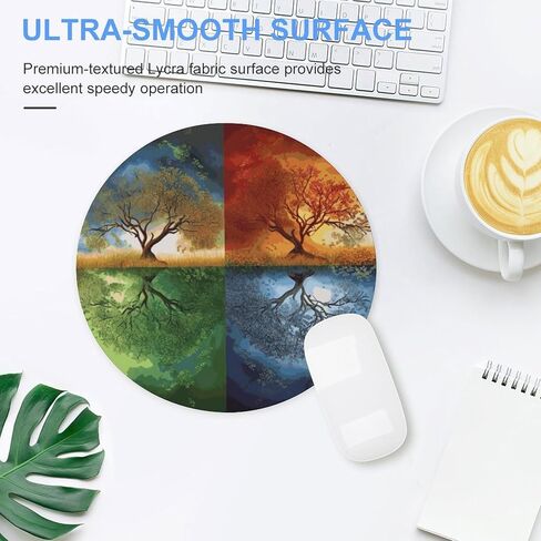 Four Season Tree of Life Round Mouse Mat 7.8 X 7.8 Inch Premium-Textured Mouse Pad with Non-Slip Rubber Base Funny Desk Mousepad for Office and Home Use in Saudi Arabia