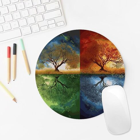 Four Season Tree of Life Round Mouse Mat 7.8 X 7.8 Inch Premium-Textured Mouse Pad with Non-Slip Rubber Base Funny Desk Mousepad for Office and Home Use in Saudi Arabia