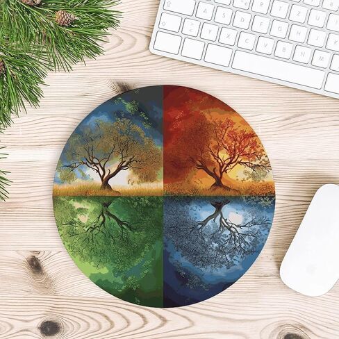 Four Season Tree of Life Round Mouse Mat 7.8 X 7.8 Inch Premium-Textured Mouse Pad with Non-Slip Rubber Base Funny Desk Mousepad for Office and Home Use in Saudi Arabia