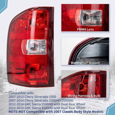 مجموعة مصابيح الذيل الخلفية VPIMOZO متوافقة مع 2007-2013 Silverado 1500 2500 3500HD OE Style مصباح فرامل المصابيح الخلفية للسائق الأيسر مع لمبة وتسخير يحل محل GM2800207 in Kuwait