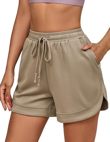 Luvamia شورتات العرق للنساء عالية الخصر سحب على مرونة الخصر فضفاضة تناسب مريح صالة عادية الصيف Athleisure السراويل in Saudi Arabia