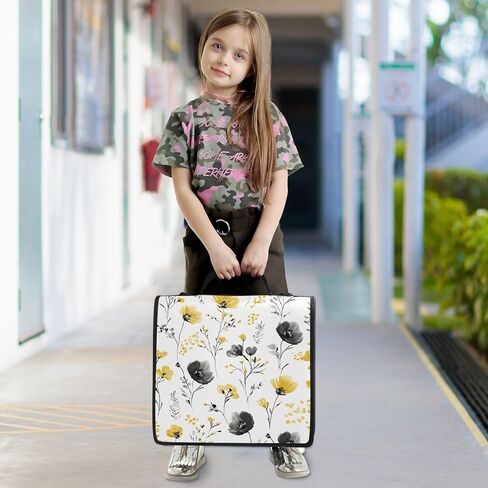 Print Black and Yellow Flowers Zipper Binder Bag 3 Ring Binder with Shoulder Strap Zip Up 500 Sheets Capacity Multi Pockets for School Office Supplies in Saudi Arabia