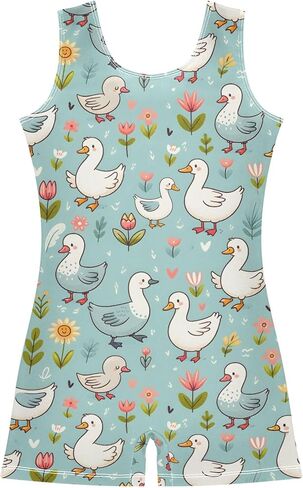 Cute Cartoon Goose Gymnastics Leotards for Girls Unitard with Shorts Tumbling Athletic Dance Outfit in Saudi Arabia