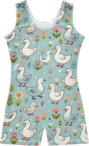 Cute Cartoon Goose Gymnastics Leotards for Girls Unitard with Shorts Tumbling Athletic Dance Outfit in Saudi Arabia