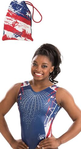 GK Gymnastics Simone Biles Leotard and Grip Bag Set - Red, White and Blue Bundle Size Adult Large in Kuwait