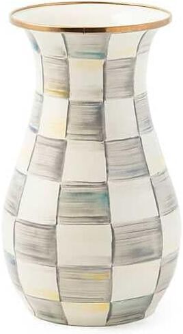 MACKENZIE-CHILDS Tall Enamel Vase, Unique Flower Vase, Decorative Table Decor for Living Room, Black-and-White Courtly Check in Saudi Arabia