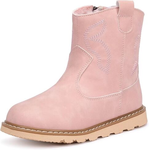 Frank Mully Kids Winter Boots for Boys Girls Round Toe Cowgirl Cowboy Boots Mid Calf Side Zipper Shoes Toddler/Little Kid/Big Kid in Saudi Arabia