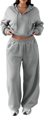 Two Piece Tracksuit Set for Women Cropped Pullover Zip Up Hoodie Drawstring Wide Leg Sweatpants Casual Trendy Sweatsuit Sets in Saudi Arabia