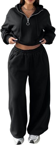 Two Piece Tracksuit Set for Women Cropped Pullover Zip Up Hoodie Drawstring Wide Leg Sweatpants Casual Trendy Sweatsuit Sets in Saudi Arabia