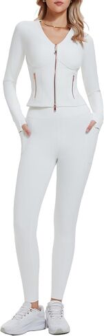 Mudere المرأة 2 قطعة تجريب مجموعات طويلة الأكمام الرمز البريدي حتى سترة عالية الخصر طماق الصالة الرياضية اليوغا الزي in Kuwait