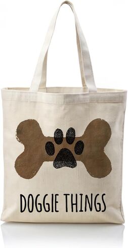 Dog Lover Tote Bag, Doggie Things Bone and Paw Print Canvas Handbag, Cute Pet Lover Reusable Shopping Bag for Grocery Beach Work, Gift for Dog Owners in Saudi Arabia