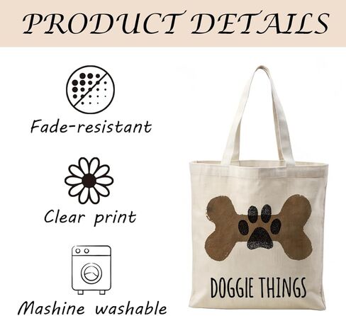 Dog Lover Tote Bag, Doggie Things Bone and Paw Print Canvas Handbag, Cute Pet Lover Reusable Shopping Bag for Grocery Beach Work, Gift for Dog Owners in Saudi Arabia
