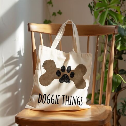 Dog Lover Tote Bag, Doggie Things Bone and Paw Print Canvas Handbag, Cute Pet Lover Reusable Shopping Bag for Grocery Beach Work, Gift for Dog Owners in Saudi Arabia