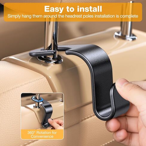 4 عبوات من خطافات مسند الرأس لخطافات مقعد السيارة لمسند الرأس، سميكة ومتينة، خطاف محفظة لخطاف تخزين مقعد السيارة، خطافات سيارة صديقة للبيئة من البولي بروبيلين للمحفظة/معدات الأطفال/حقيبة الصالة الرياضية/الكوب، تناسب قضبان مسند رأس السيارة مقاس 0.32-0.55 ب in Kuwait