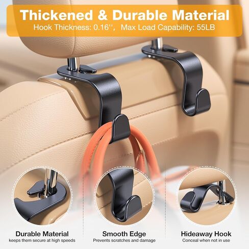 4 عبوات من خطافات مسند الرأس لخطافات مقعد السيارة لمسند الرأس، سميكة ومتينة، خطاف محفظة لخطاف تخزين مقعد السيارة، خطافات سيارة صديقة للبيئة من البولي بروبيلين للمحفظة/معدات الأطفال/حقيبة الصالة الرياضية/الكوب، تناسب قضبان مسند رأس السيارة مقاس 0.32-0.55 ب in Kuwait