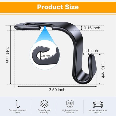 4 عبوات من خطافات مسند الرأس لخطافات مقعد السيارة لمسند الرأس، سميكة ومتينة، خطاف محفظة لخطاف تخزين مقعد السيارة، خطافات سيارة صديقة للبيئة من البولي بروبيلين للمحفظة/معدات الأطفال/حقيبة الصالة الرياضية/الكوب، تناسب قضبان مسند رأس السيارة مقاس 0.32-0.55 ب in Kuwait