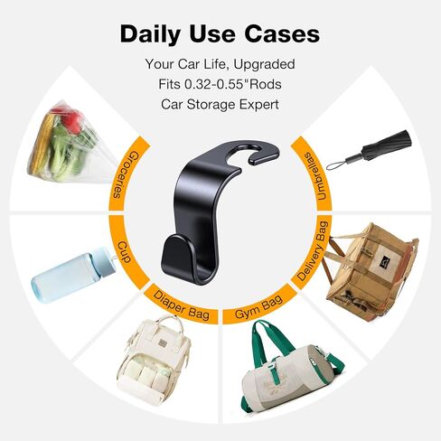 4 عبوات من خطافات مسند الرأس لخطافات مقعد السيارة لمسند الرأس، سميكة ومتينة، خطاف محفظة لخطاف تخزين مقعد السيارة، خطافات سيارة صديقة للبيئة من البولي بروبيلين للمحفظة/معدات الأطفال/حقيبة الصالة الرياضية/الكوب، تناسب قضبان مسند رأس السيارة مقاس 0.32-0.55 ب in Kuwait