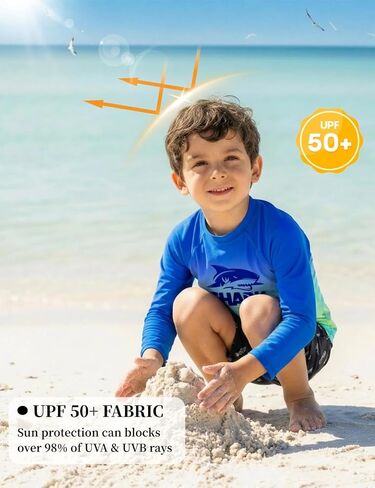 قميص سباحة WeVSwe للأولاد من Rash Guard بعامل حماية من الأشعة فوق البنفسجية 50+ قمصان ركوب الأمواج خالية من العلامات وأكمام طويلة وصديقة للبيئة معاد تدويرها من 2 إلى 12 سنة in Kuwait