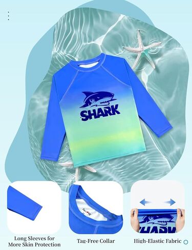قميص سباحة WeVSwe للأولاد من Rash Guard بعامل حماية من الأشعة فوق البنفسجية 50+ قمصان ركوب الأمواج خالية من العلامات وأكمام طويلة وصديقة للبيئة معاد تدويرها من 2 إلى 12 سنة in Kuwait