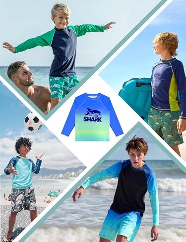 قميص سباحة WeVSwe للأولاد من Rash Guard بعامل حماية من الأشعة فوق البنفسجية 50+ قمصان ركوب الأمواج خالية من العلامات وأكمام طويلة وصديقة للبيئة معاد تدويرها من 2 إلى 12 سنة in Kuwait