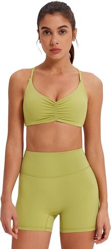 MOOSLOVER Women 2 Piece Yoga Shorts Set High Waisted Workout Shorts and Ruched Sports Bra Buttery Soft Activewear for Yoga in Saudi Arabia
