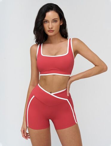 Women 2 Piece Workout Sets Backless Color Block Sports Bra High Waist Tummy Control Active Shorts Yoga Pilates Outfits in Saudi Arabia
